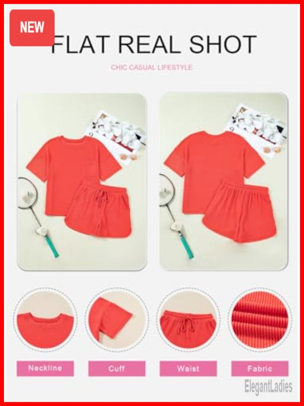 2 Piece Lounge Set - Short Sleeve Top with High Waisted Shorts and Pockets - Picture 6 of 7